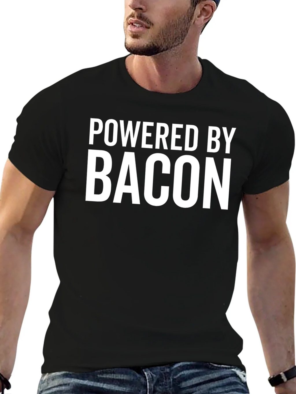 Powered By Bacon Graphic Tee - Funny Mens T-Shirt product image 2