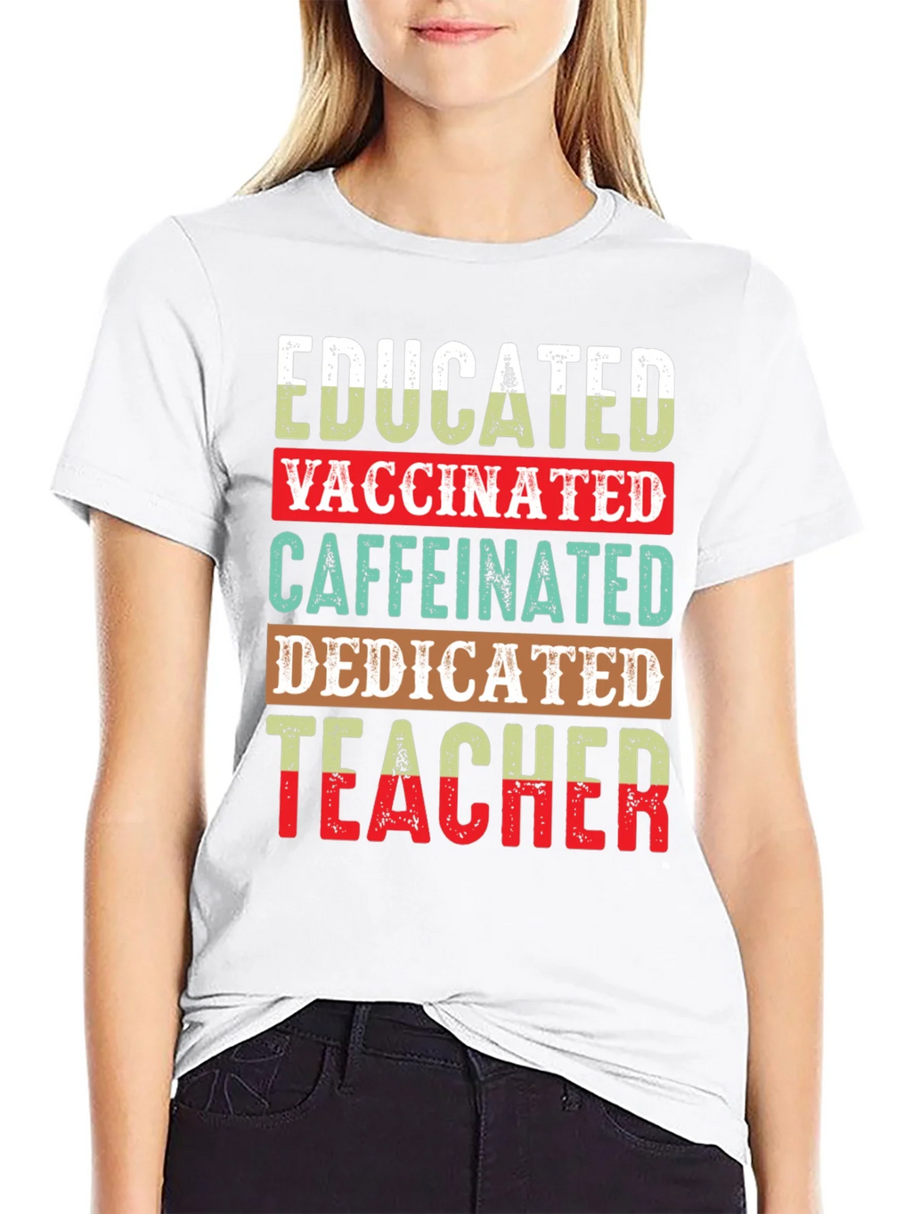 Educated Vaccinated Caffeinated Teacher T-Shirt product image 2