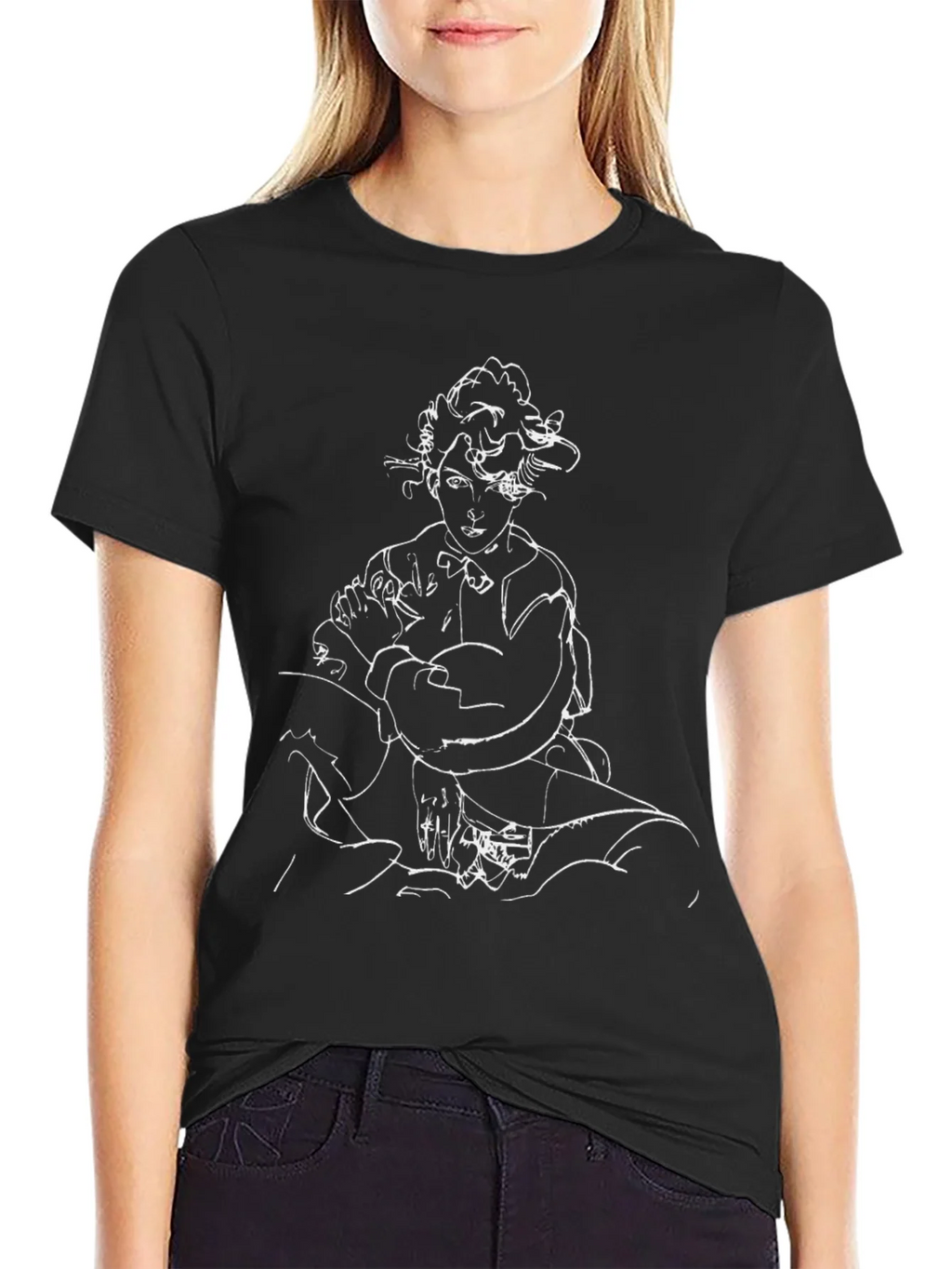 Abstract Portrait Graphic Tee - Black Cotton T-Shirt product image 2