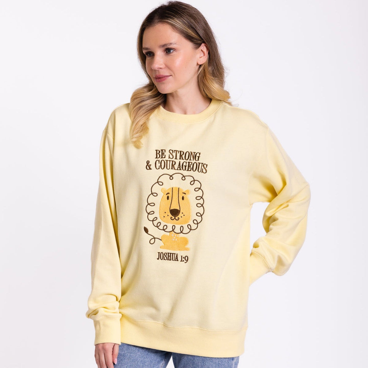 Strong and Courageous Embroidered Crewneck Sweatshirt