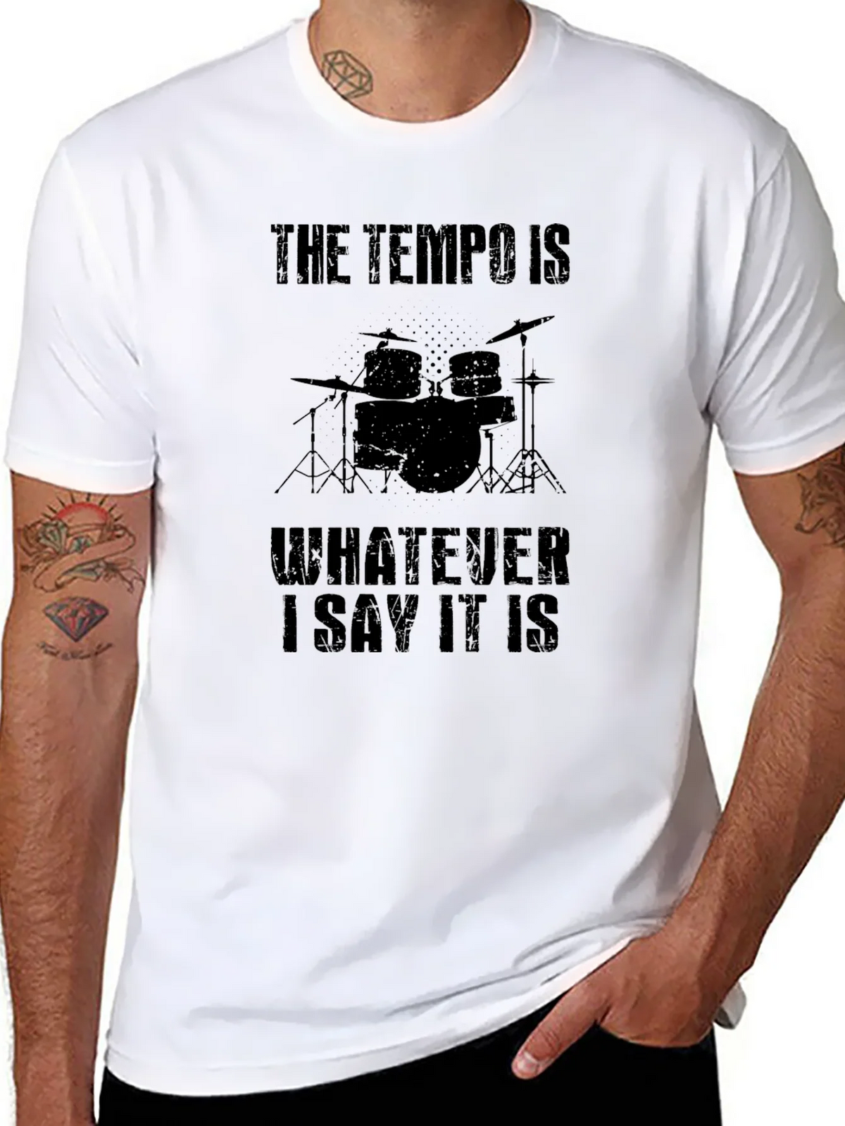 Tempo Drummer Black T-Shirt - Funny Musician Tee product image 7