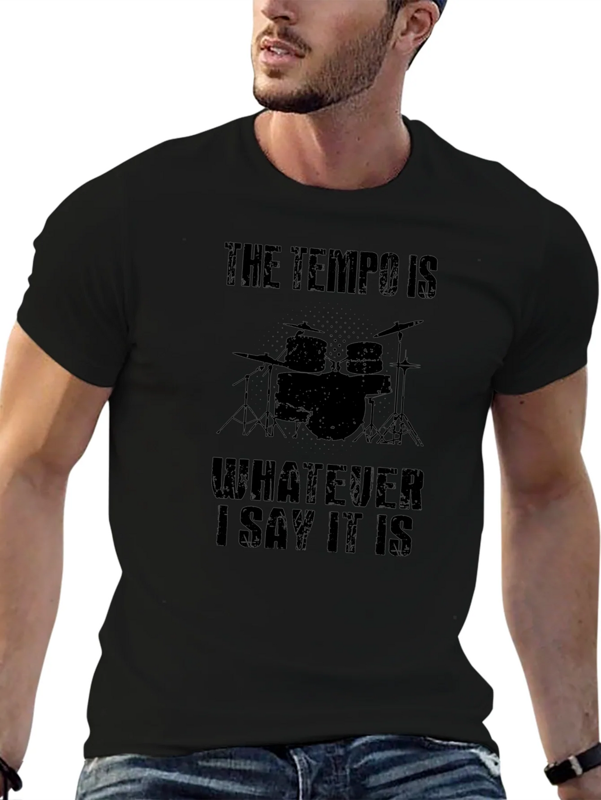 Tempo Drummer Black T-Shirt - Funny Musician Tee product image 6