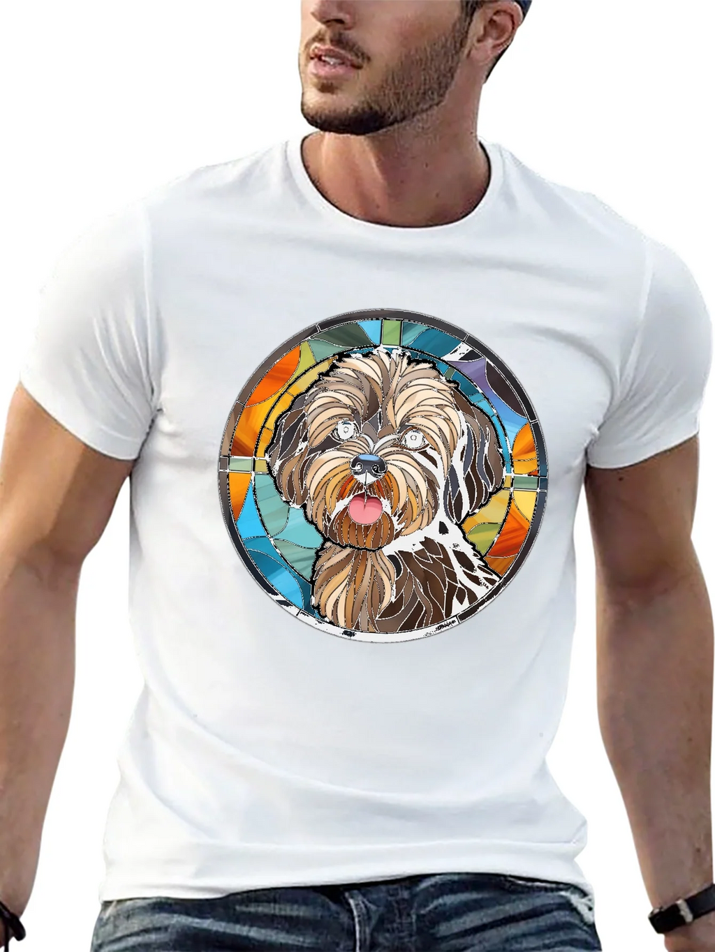 Dog Portrait Stained Glass T-Shirt - Unique Art Tee product image 4