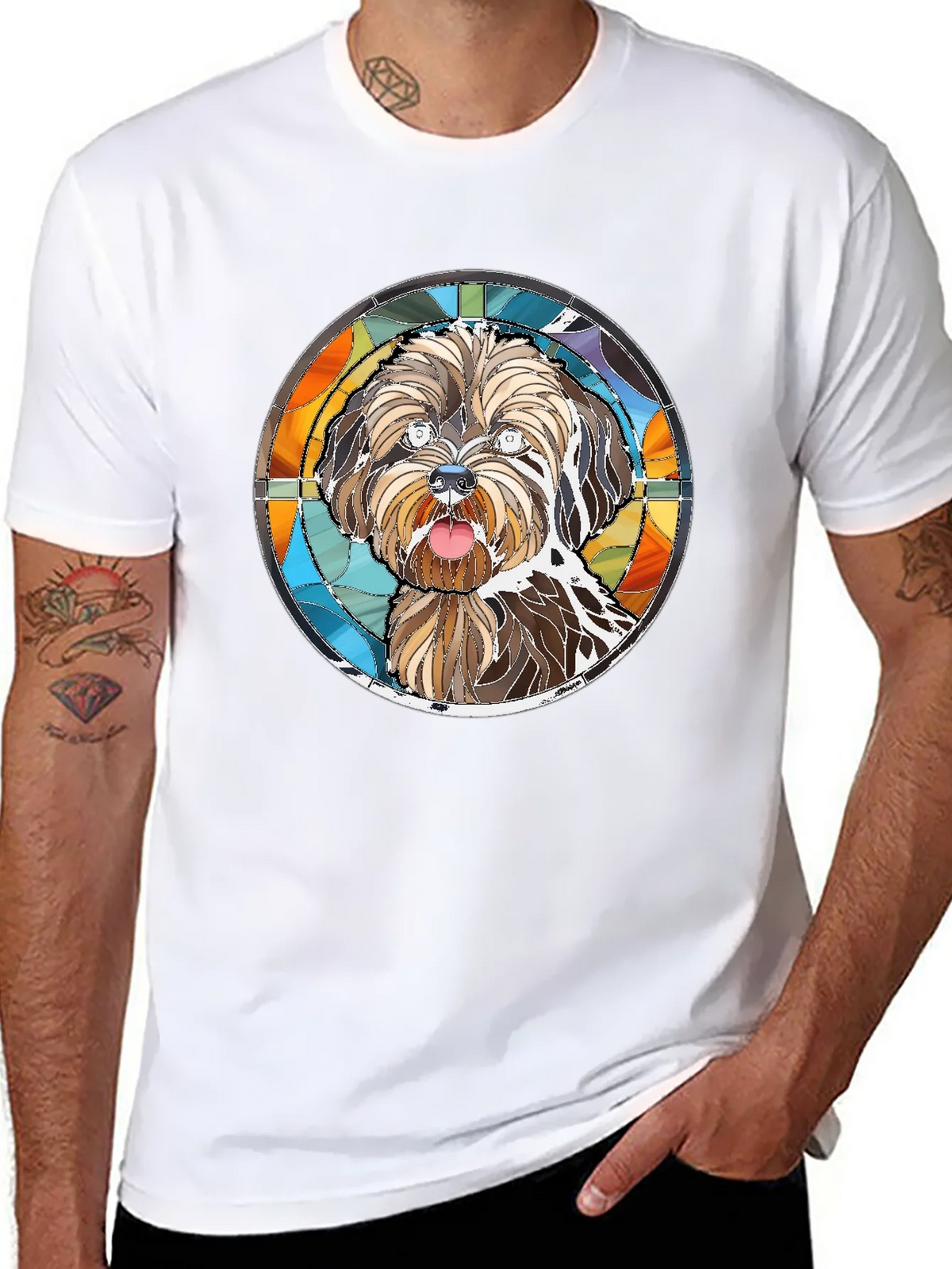 Dog Portrait Stained Glass T-Shirt - Unique Art Tee product image 2