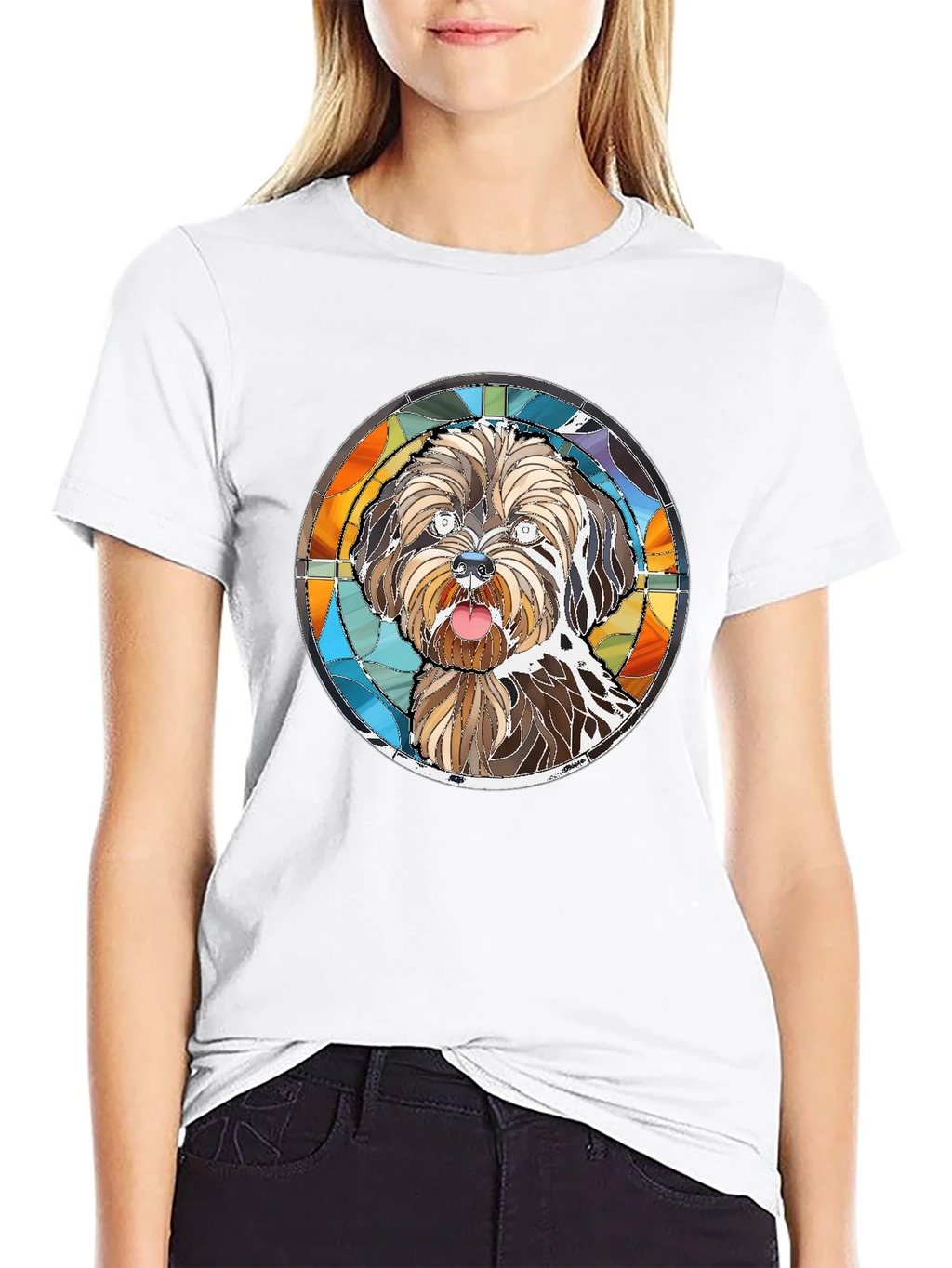 Dog Portrait Stained Glass T-Shirt - Unique Art Tee product image 3
