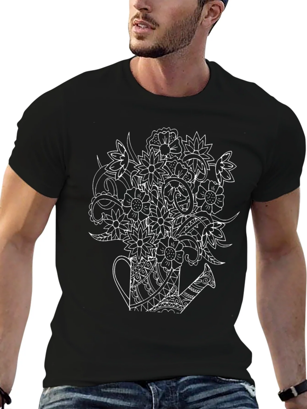Floral Watering Can Graphic T-Shirt - Black product image 6