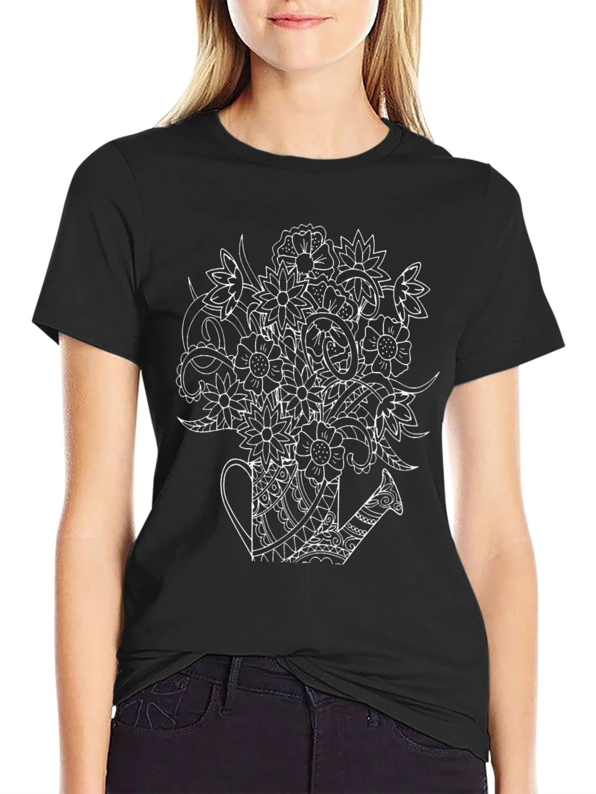 Floral Watering Can Graphic T-Shirt - Black product image 2