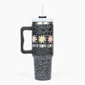 FHL Black Leopard Floral 40oz Tumbler w/ Handle