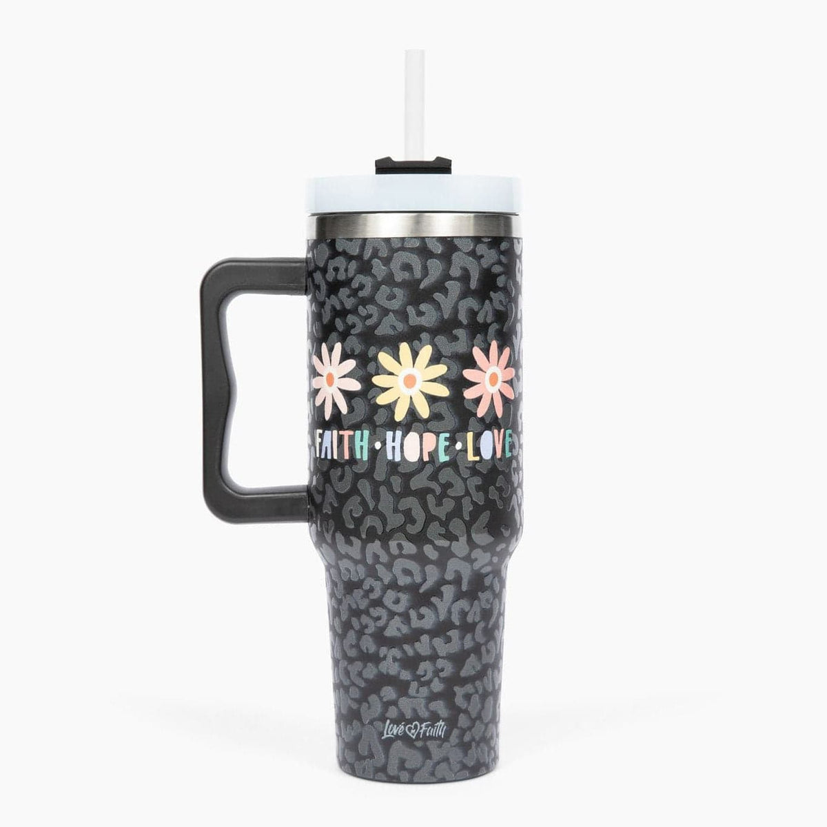 FHL Black Leopard Floral 40oz Tumbler w/ Handle
