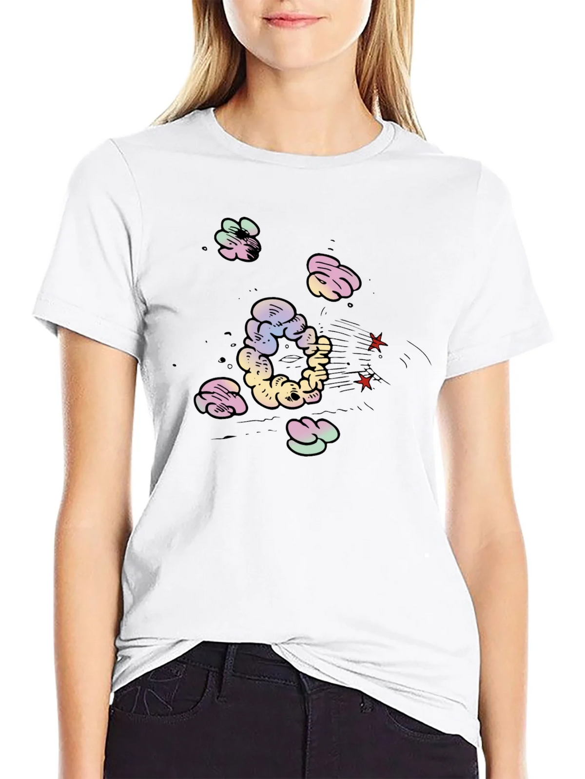 Cartoon Cloud Print Black T-Shirt product image 8