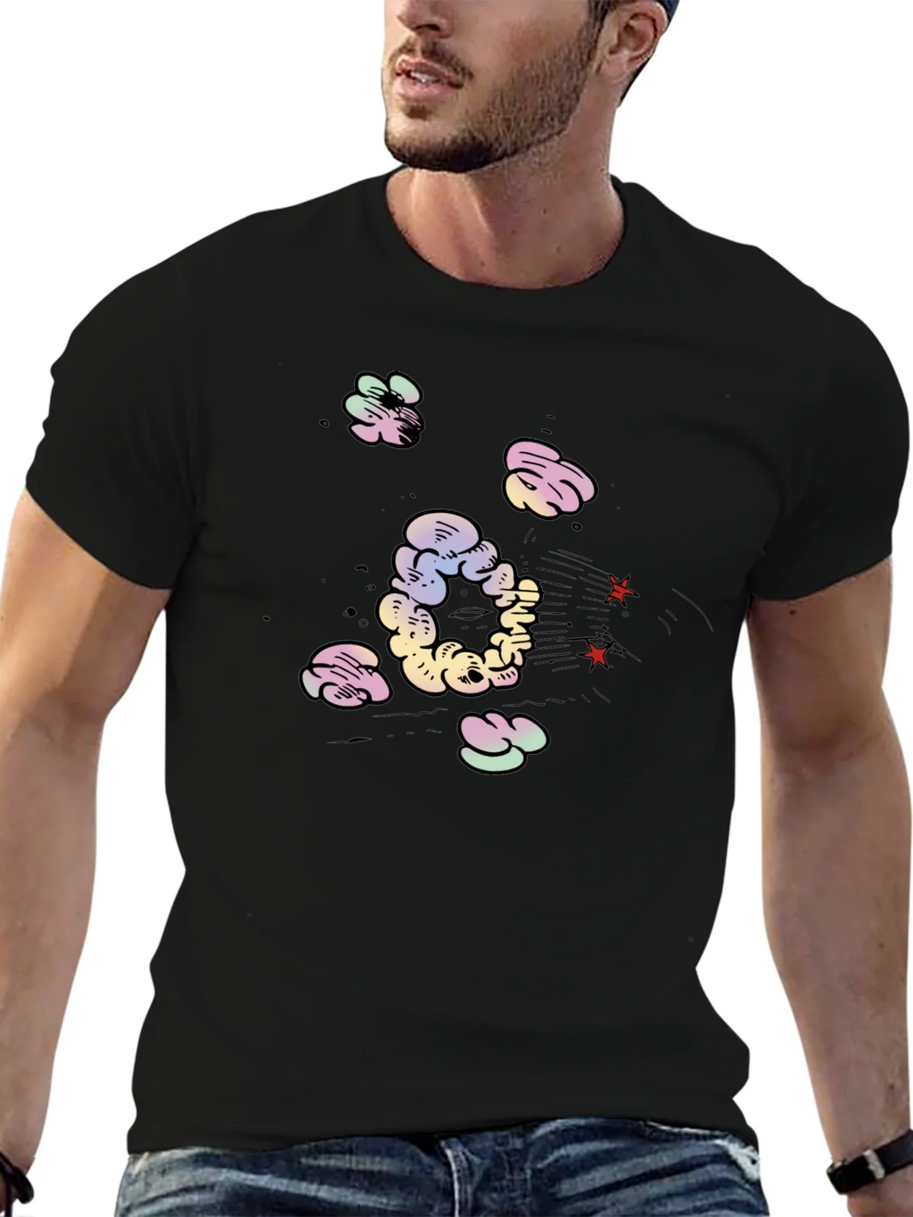 Cartoon Cloud Print Black T-Shirt product image 6