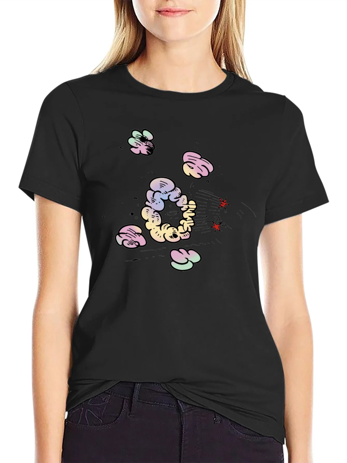 Cartoon Cloud Print Black T-Shirt product image 2