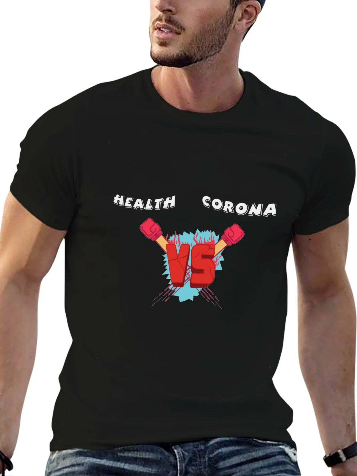 Health Vs Corona Black T-Shirt product image 6