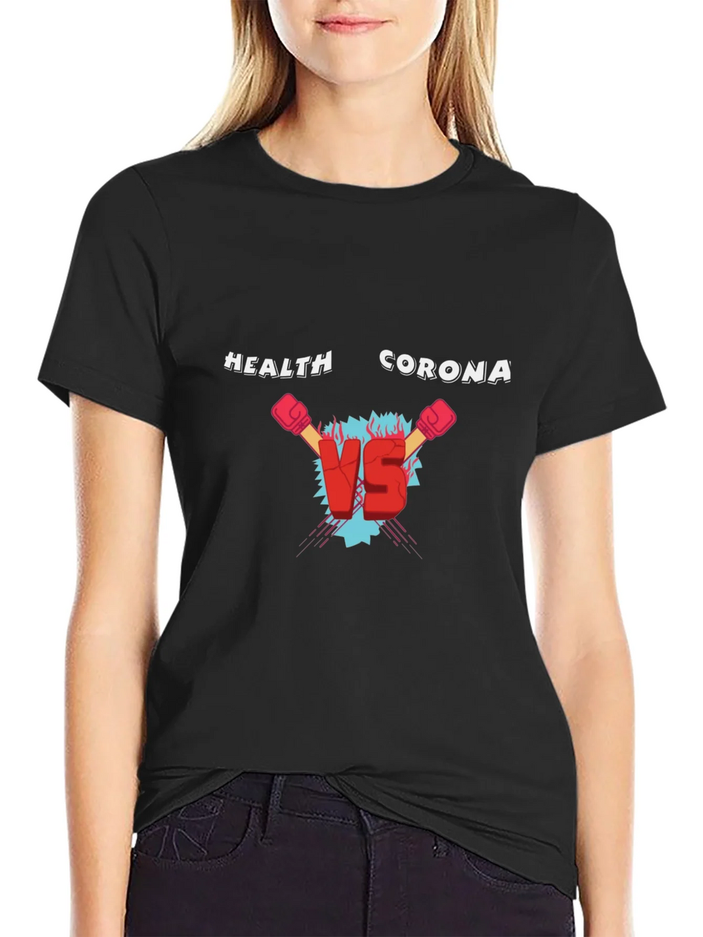 Health Vs Corona Black T-Shirt product image 2