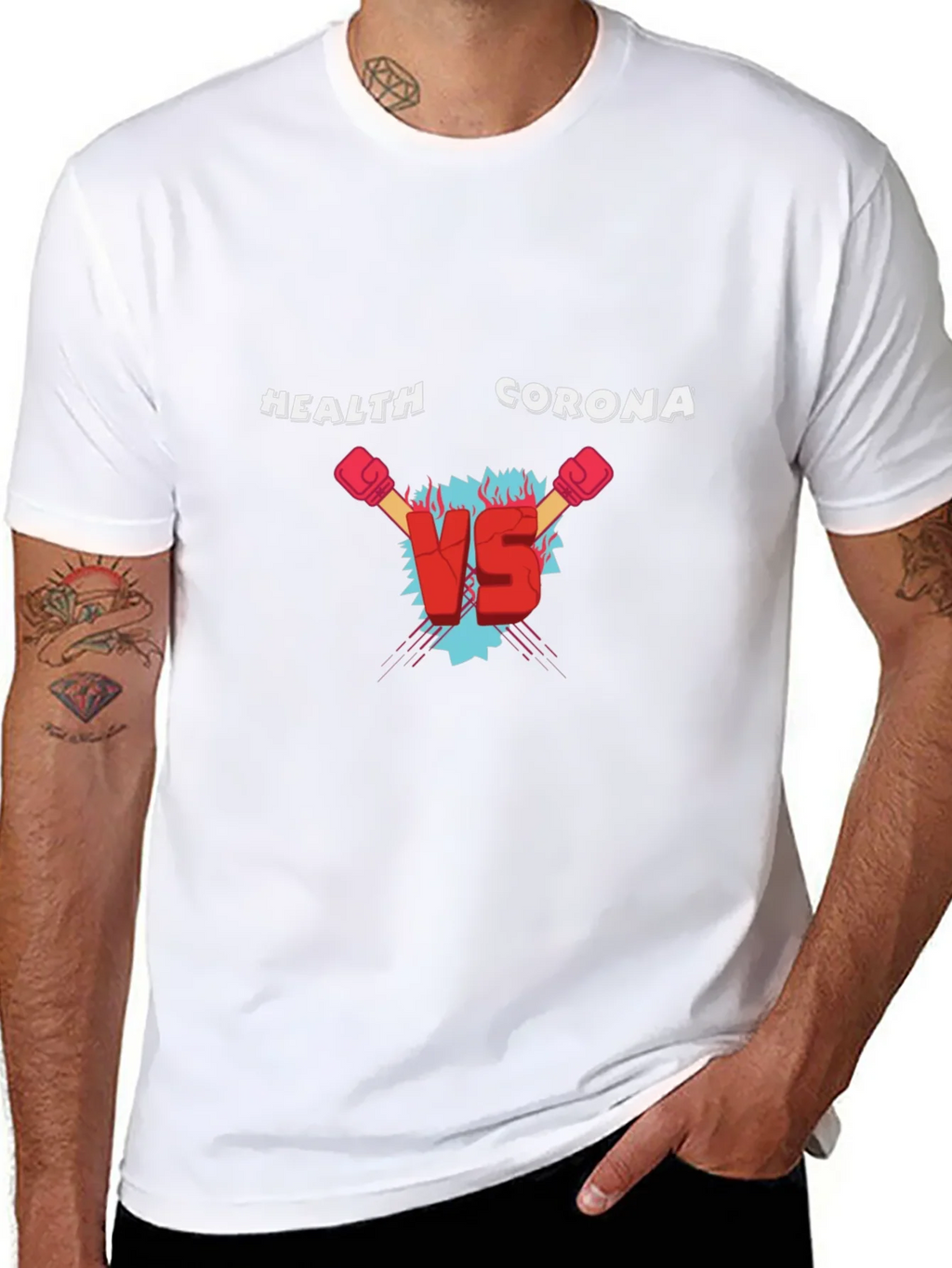 Health Vs Corona Black T-Shirt product image 7