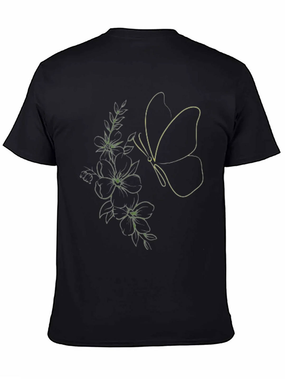 Black Tee with Butterfly & Floral Line Art Design product image 4