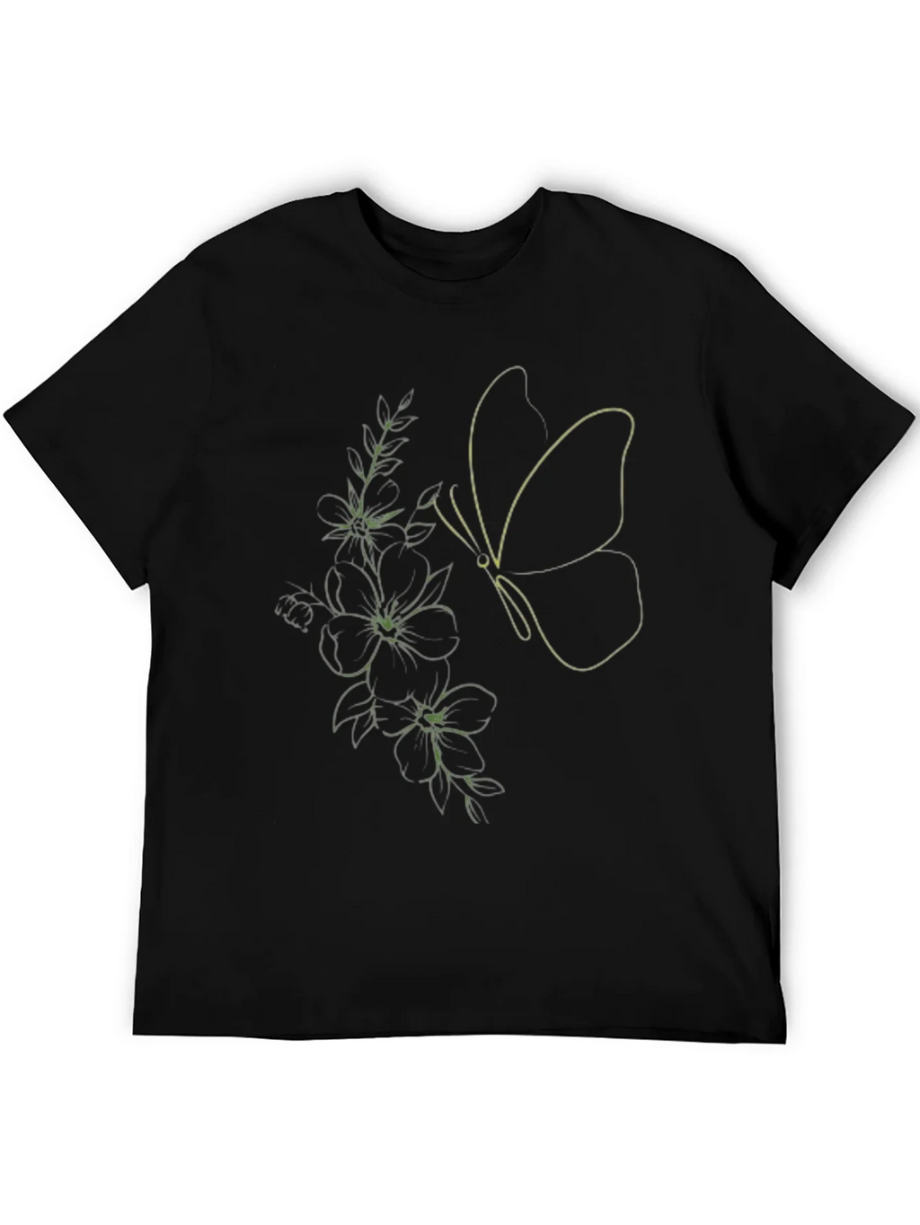 Black Tee with Butterfly & Floral Line Art Design product image 5
