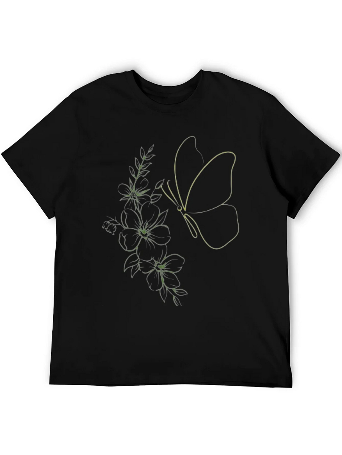 Black Tee with Butterfly & Floral Line Art Design product image 5
