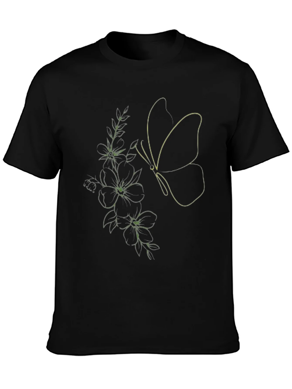 Black Tee with Butterfly & Floral Line Art Design product image 3
