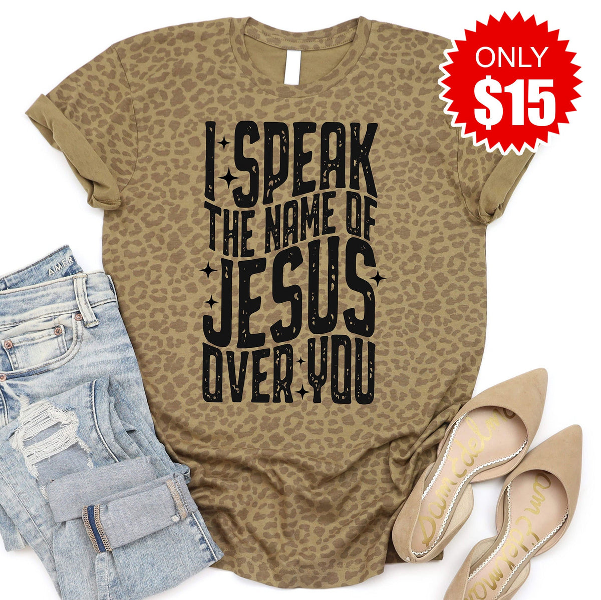 I Speak The Name Of Jesus Tee - Brown Leopard - 15 product image 1