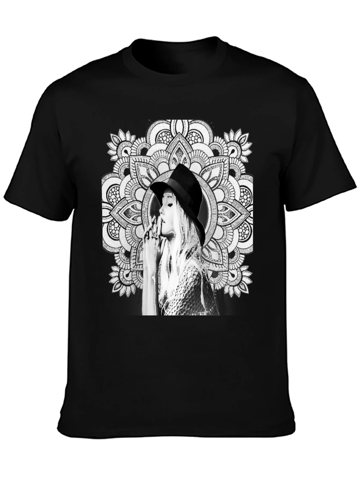 Black Graphic Tee - Mandala Art Woman Portrait product image 3