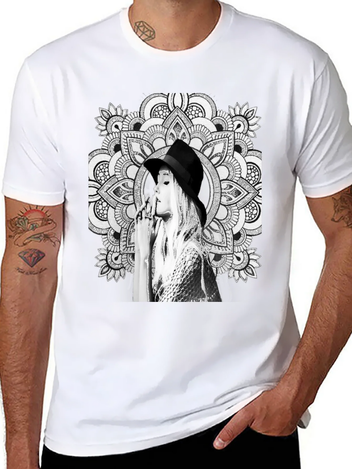 Black Graphic Tee - Mandala Art Woman Portrait product image 7