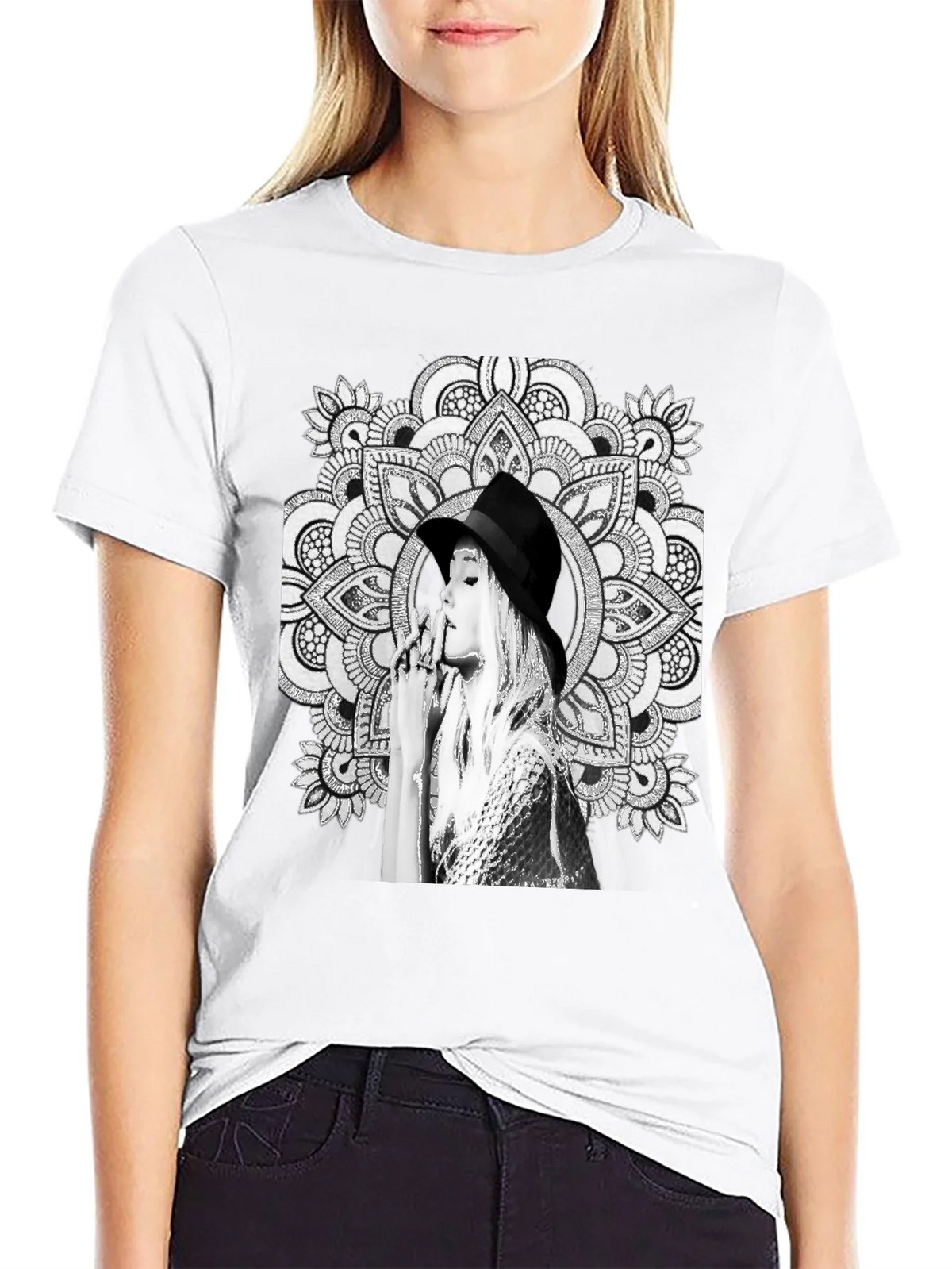 Black Graphic Tee - Mandala Art Woman Portrait product image 8