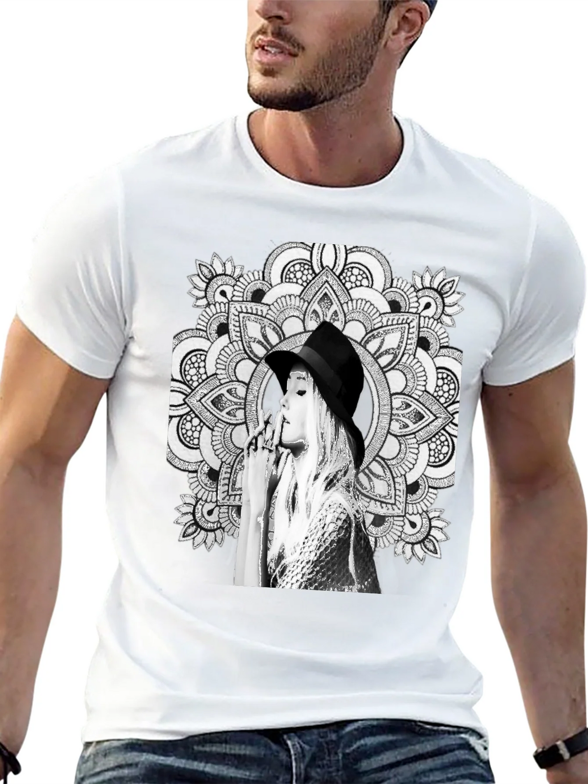 Black Graphic Tee - Mandala Art Woman Portrait product image 12