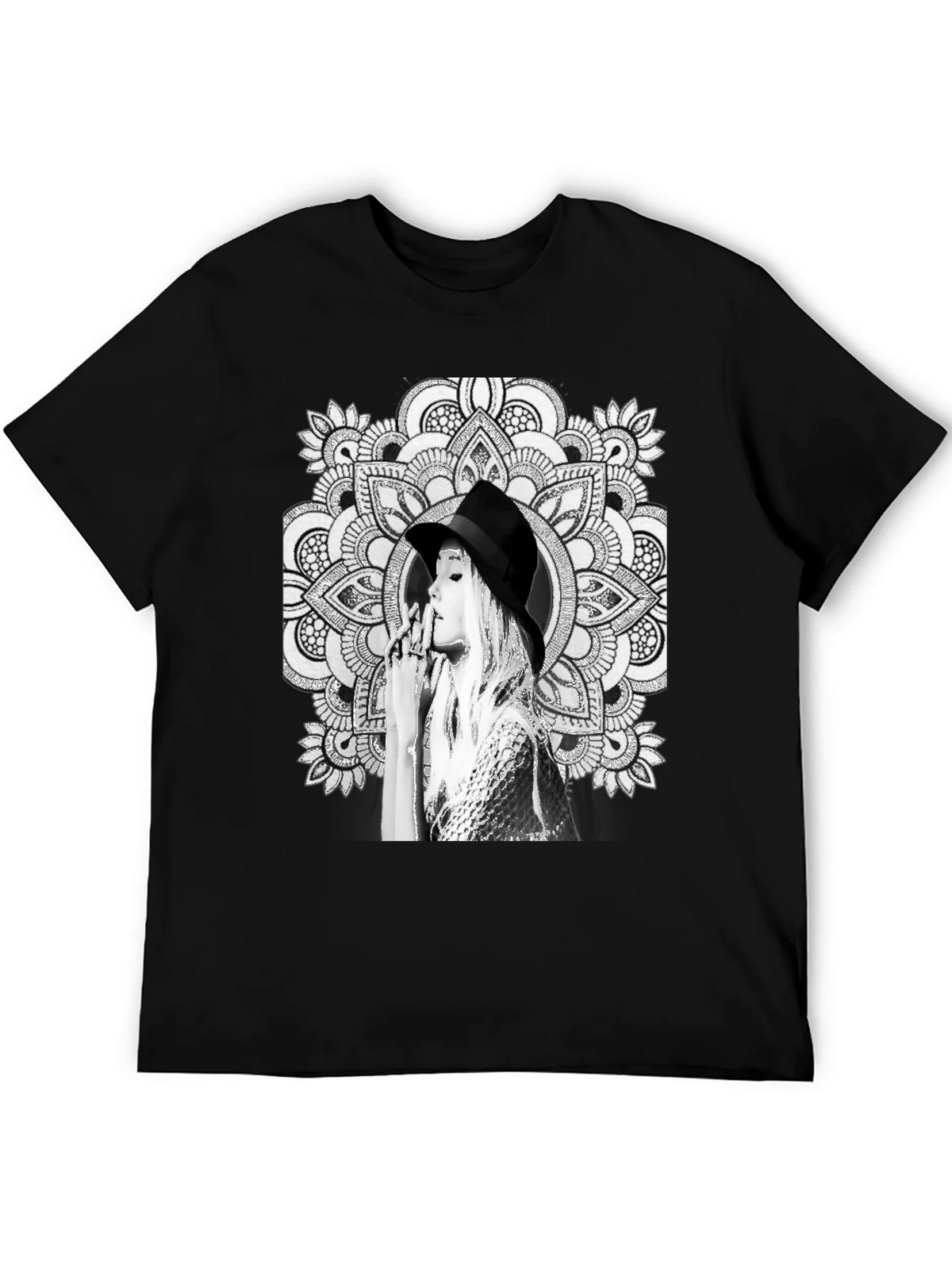 Black Graphic Tee - Mandala Art Woman Portrait product image 5