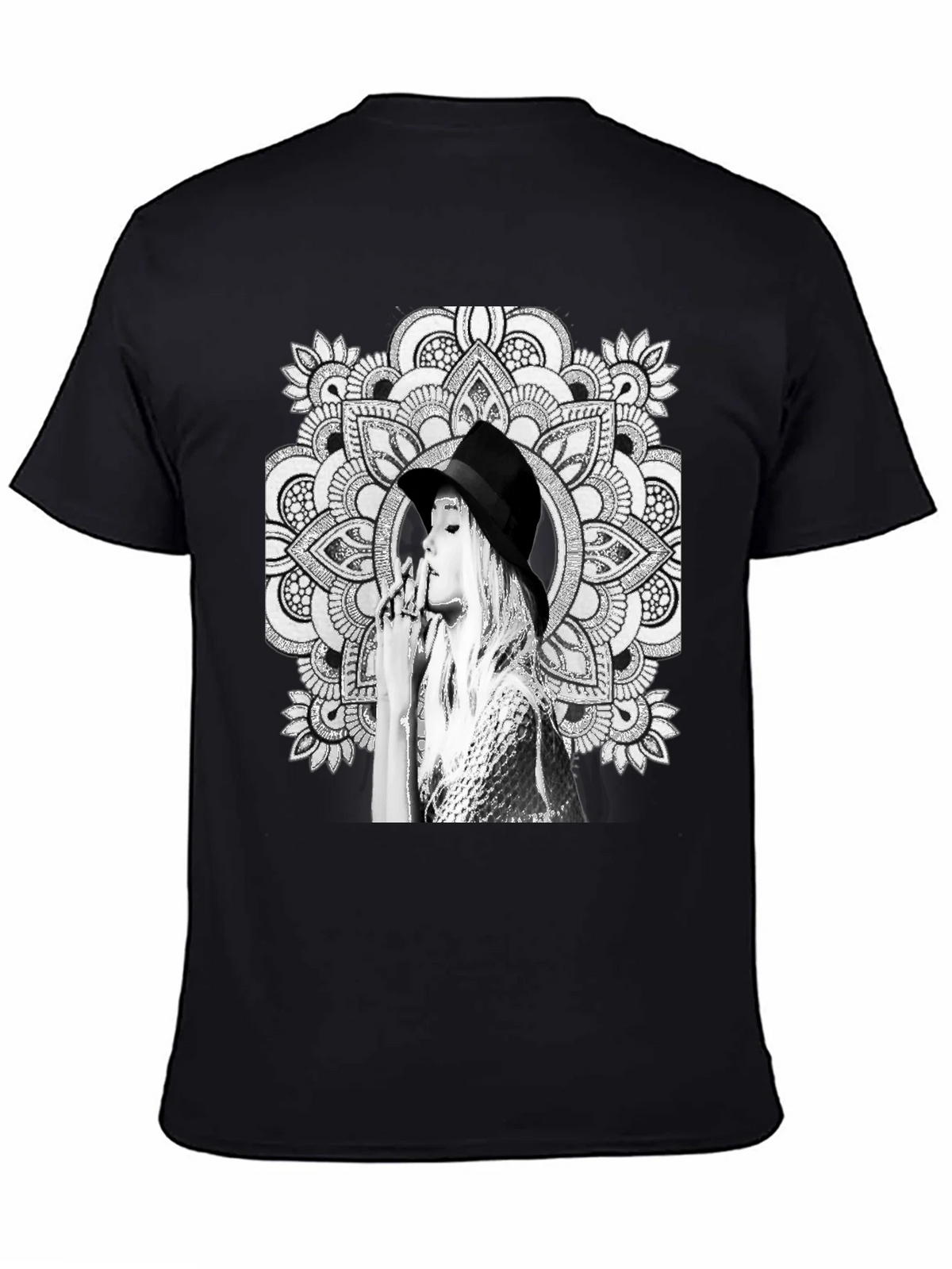 Black Graphic Tee - Mandala Art Woman Portrait product image 4