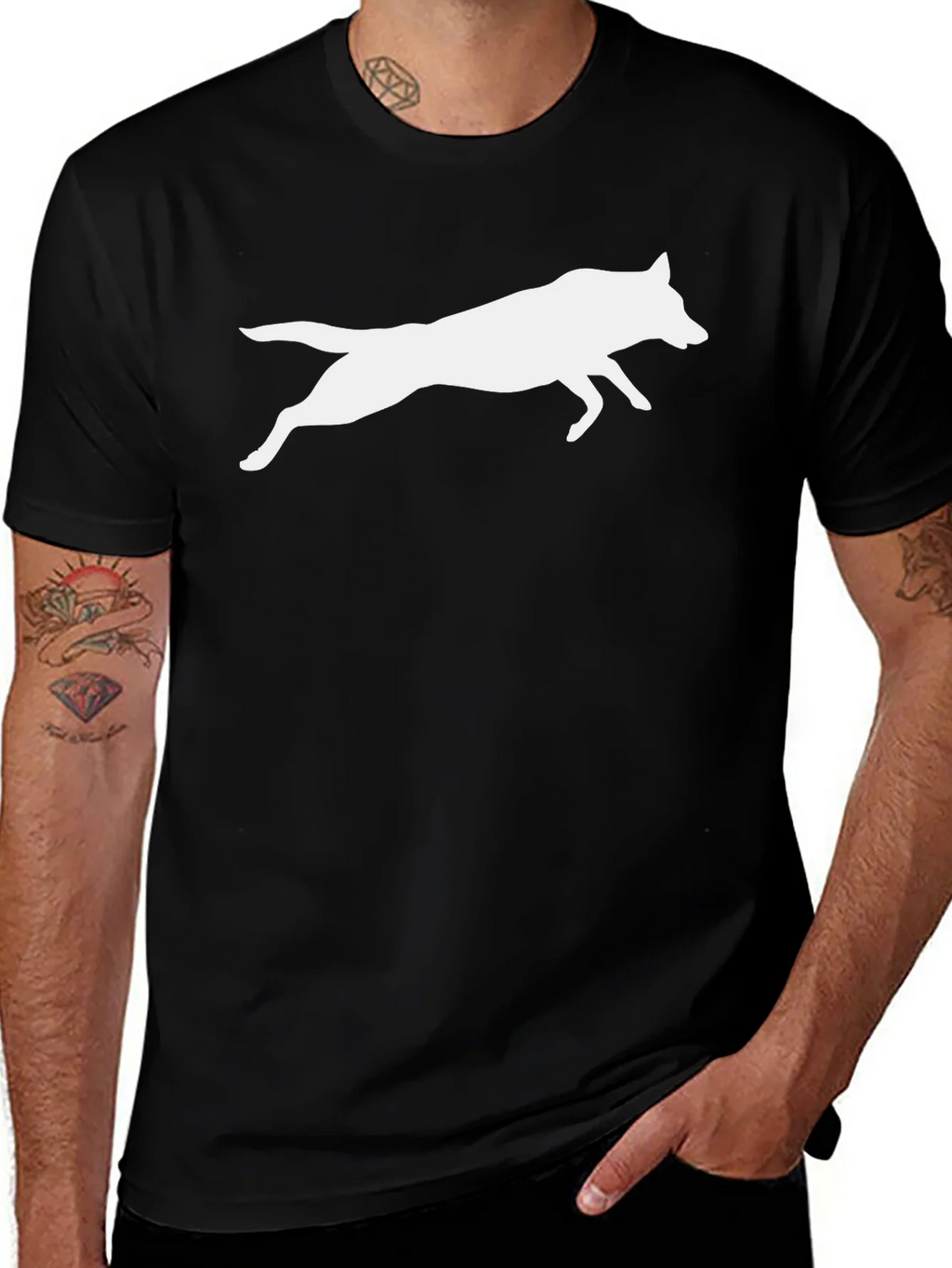Black Tee with White Wolf Silhouette product image 1