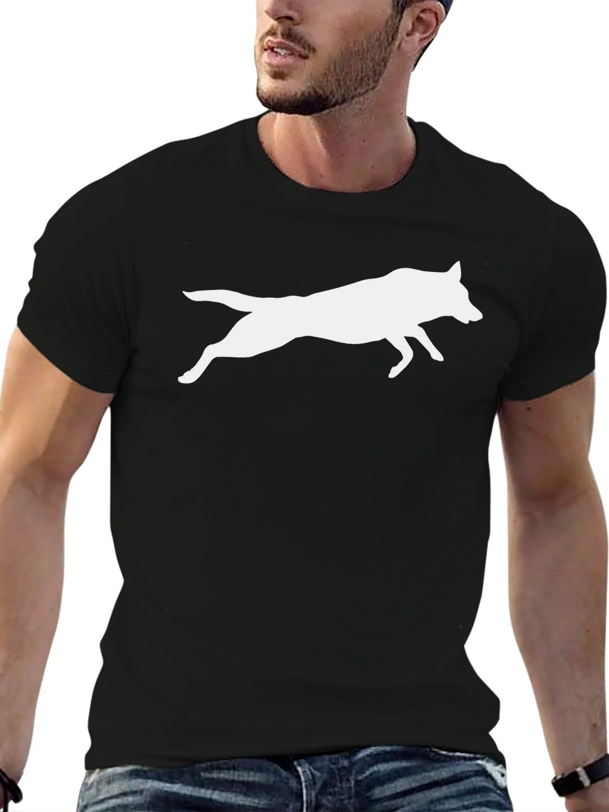 Black Tee with White Wolf Silhouette product image 6